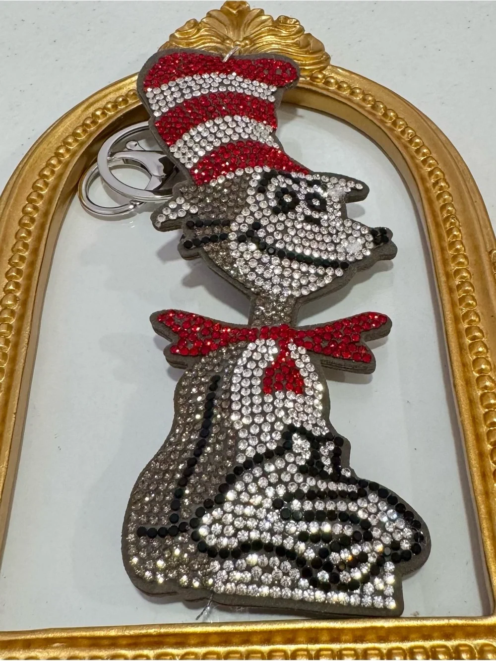 New Rhinestone Dr. Zeus Red & Gray Keychain Bag Charm